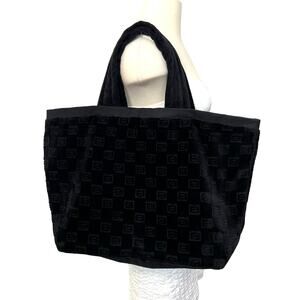 Elie Tahari Velvet Monogram Tote Bag Carryall in Black NWT Overnight Travel